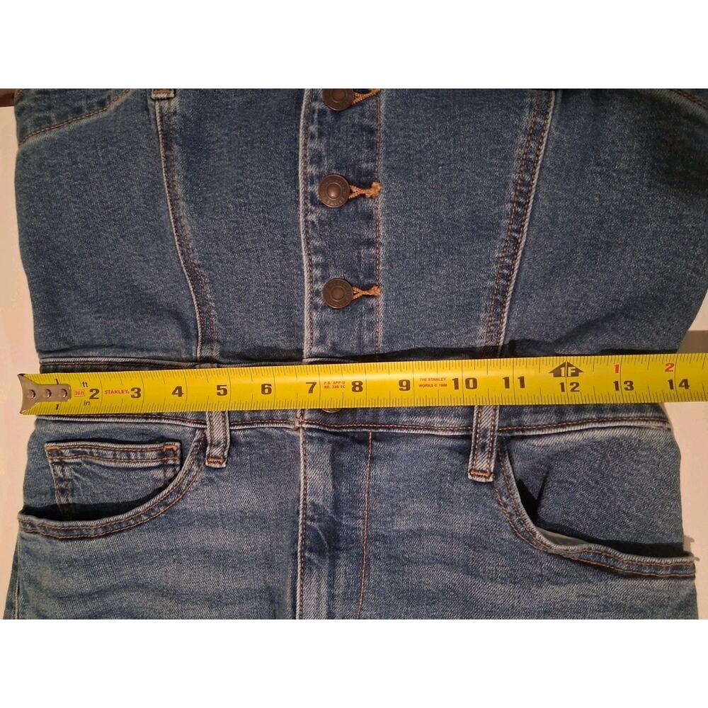 American Eagle Denim Tube Top Midi Dress Size 6 Blue Stretch Button Front Slit - Picture 10 of 11